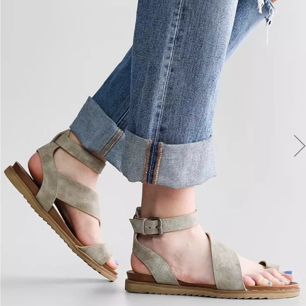 Very G Taupe Suede Crisscross Ankle Strap Sandals
